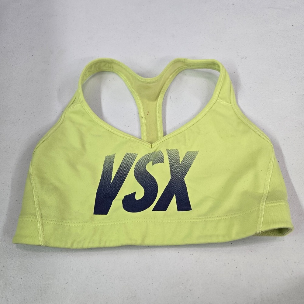 Victoria Secret Women Sports Bra Small Yellow VSX Racerback‎ Pullover READ